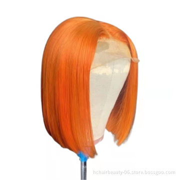 Factory Price 100% human raw hair Straight Lace Front Human Hair Human Loose Waves Orange Bob Wig